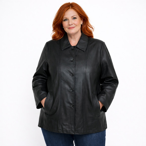 Gianni Ferrara Jackets & Blazers - Gianni Ferrara Leather Coat Womens 2XL Black Button Front Lined Pockets Warm